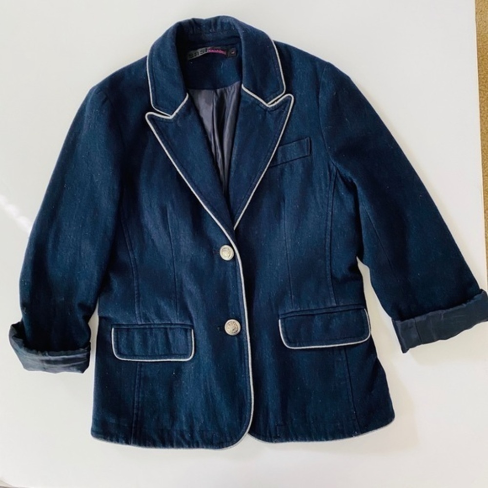 Sashimi navy wool blend classic blazer, Sz. L